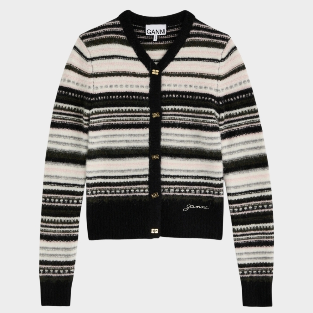 Ganni Striped Alpaca blend Cardigan Black Size Small